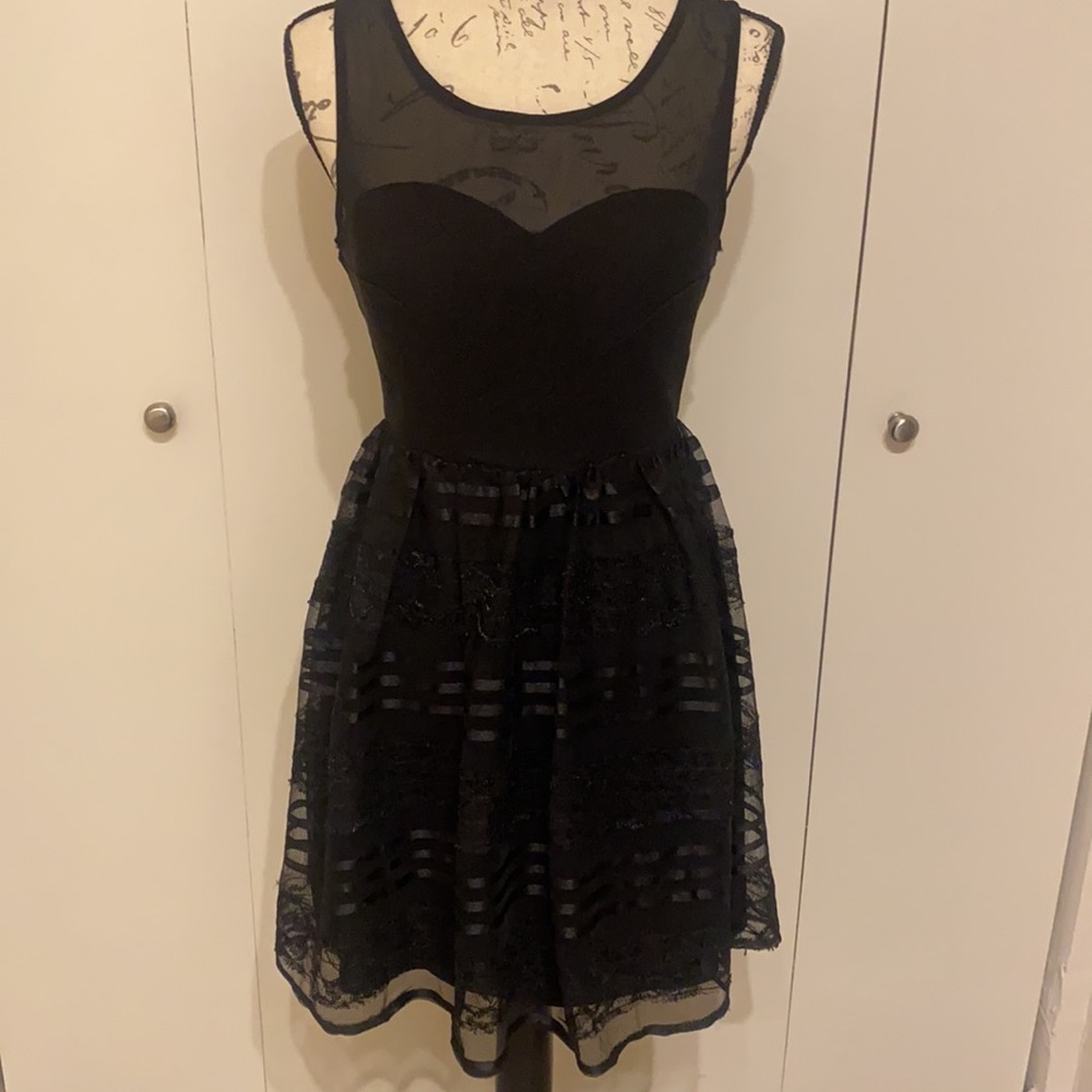 Black lace with mesh overlay dress